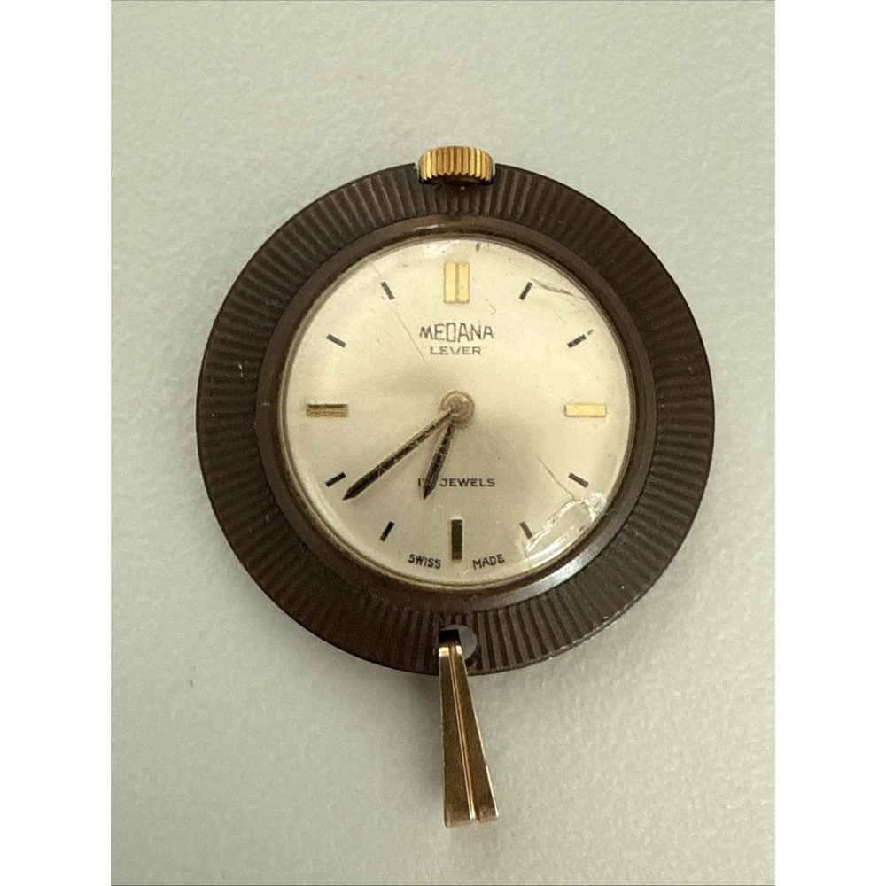 Vintage Medana Lever Ladies 17 Jewels Pendant Wind Up Watch Working Cracked Face